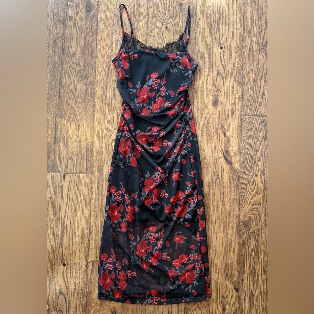 Rose print midi dress